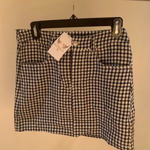 Navy Gingham Linen Skirt